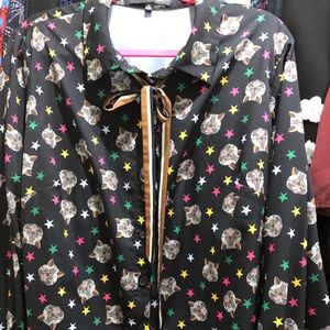 Eloquii collared cat top button down with tie